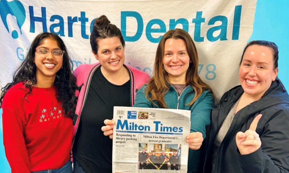 Harte dental team picture of all dentists standing with Milton Times Best Dentist in Milton Award